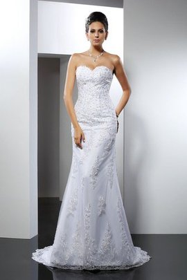 Robe de mariée avec lacets avec sans manches en satin de col en cœur de traîne moyenne