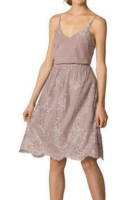 Robe demoiselle d'honneur simple au niveau de genou a-ligne de col en v avec sans manches