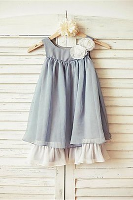 Robe de cortège enfant a-ligne avec fleurs jusqu'au sol en chiffon avec sans manches