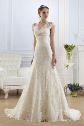 Robe de mariée luxueux decoration en fleur de traîne moyenne en dentelle a-ligne