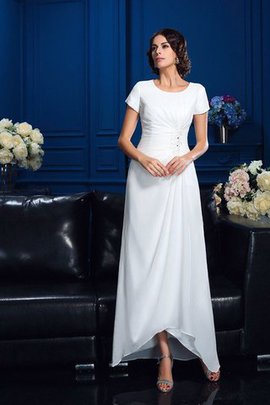 Robe mère de mariée naturel haut bas encolure ronde avec chiffon avec zip