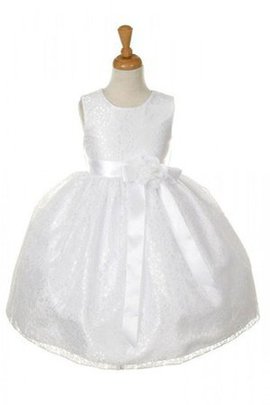 Robe de cortège enfant a-ligne avec fleurs manche nulle encolure ronde