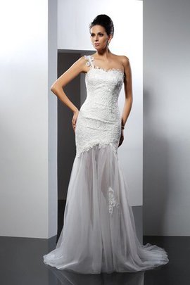 Robe de mariée longue d'épaule asymétrique de traîne mi-longue avec sans manches