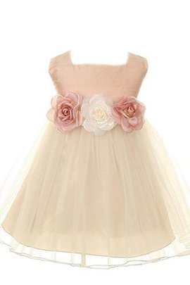 Robe de cortège enfant avec fleurs avec nœud a-ligne encolure en carré