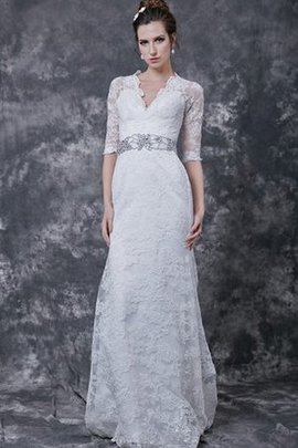 Robe de mariée distinguee collant de col entaillé v encolure avec décoration dentelle