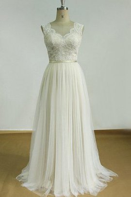 Robe de mariée plissé luxueux avec sans manches avec décoration dentelle de col en v