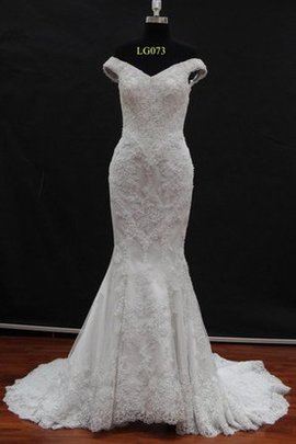 Robe de mariée luxueux appliques de traîne moyenne manche nulle avec lacets