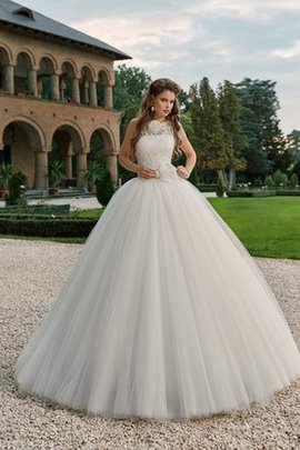 Robe de mariée intemporel avec fleurs de mode de bal manche nulle de traîne courte