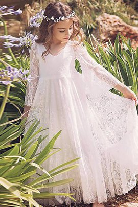 Robe de cortège enfant jusqu'au sol v encolure avec fleurs ligne a de princesse