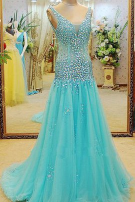 Robe de soirée charmeuse textile en tulle avec perle a-ligne manche nulle