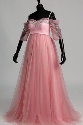 Robe de bal de traîne courte avec manche 1/2 de lotus ligne a avec perle