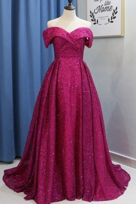 Robe de bal en tissu pailleté brillant d'epaule ecrite manche nulle de traîne courte