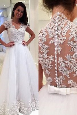 Robe de mariée appliques longueur au ras du sol avec sans manches délicat naturel