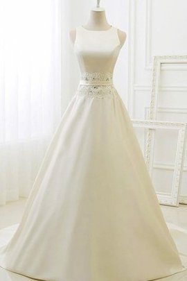 Robe de mariée avec perle avec chiffon a-ligne encolure ronde en organza