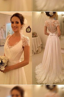 Robe de mariée naturel de princesse de traîne courte v encolure avec sans manches