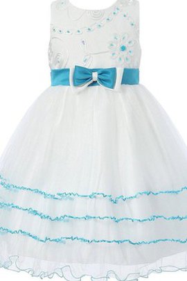 Robe de cortège enfant de longueur à genou en tulle manche nulle col u profond a-ligne