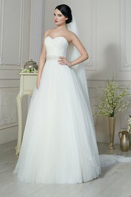 Robe de mariée longue simple avec perle ruché de traîne courte