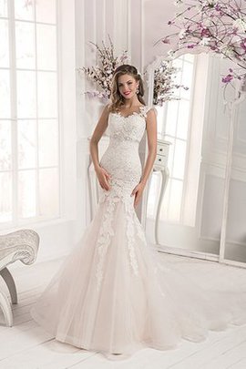 Robe de mariée delicat bandouliere spaghetti en dentelle avec perle de sirène