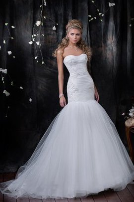 Robe de mariée naturel en tulle avec sans manches longueur au ras du sol appliques