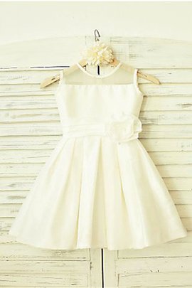 Robe de cortège enfant encolure ronde a-ligne avec fleurs en chiffon jusqu'au mollet