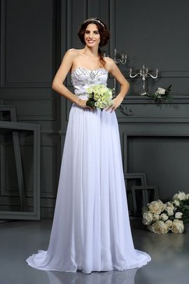 Robe de mariée longue avec perle manche nulle a-ligne avec chiffon