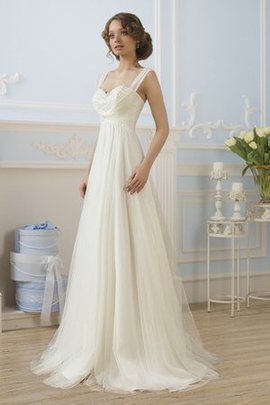 Robe de mariée plissage manche nulle de traîne moyenne a-ligne avec lacets