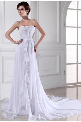 Robe de mariée longue avec fleurs de tour de ceinture en haute avec sans manches cordon