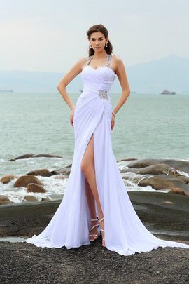 Robe de mariée manche nulle collant au bord de la mer avec chiffon de traîne mi-longue
