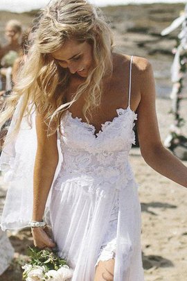 Robe de mariée de col en v longueru au niveau de sol mignonne sans dos naturel