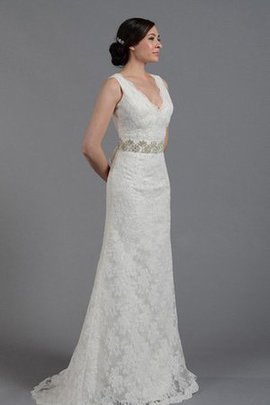 Robe de mariée naturel fermeutre eclair de fourreau manche nulle v encolure