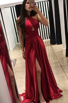 Robe de bal impressioé plissage en satin avec sans manches fendu latérale