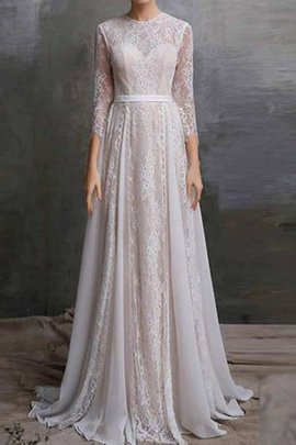 Robe de mariée plissage en 3/4 manche de traîne courte a-ligne boutonné