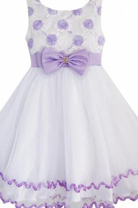 Robe de cortège enfant col u profond avec fleurs textile en tulle avec nœud a-ligne