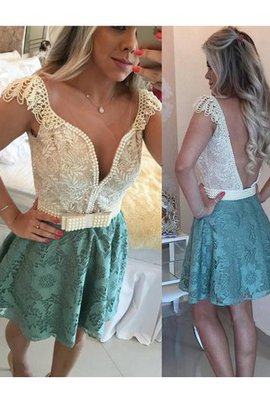 Robe de cocktail courte avec perle avec sans manches de col en v a-ligne