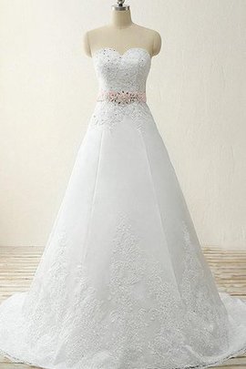 Robe de mariée avec perle decoration en fleur a-ligne en satin avec décoration dentelle