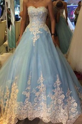 Robe de quinceanera en tulle de mode de bal de col en cœur appliques manche nulle