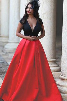 Robe de bal simple de col en v ligne a de traîne courte avec manche courte