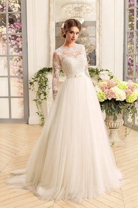 Robe de mariée plissage avec broderie avec décoration dentelle en tulle noeud