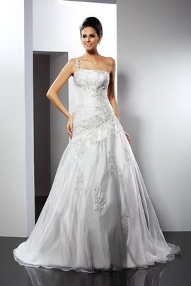 Robe de mariée manche nulle avec lacets ligne a appliques de traîne mi-longue