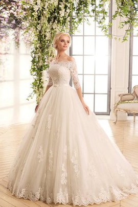 Robe de mariée romantique en dentelle en tulle avec manche 1/2 de traîne courte