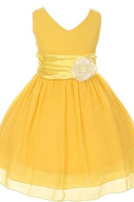 Robe de cortège enfant manche nulle avec fleurs a-ligne v encolure