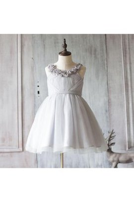 Robe de cortège enfant jusqu'à la cheville de lotus avec nœud a-ligne textile en tulle