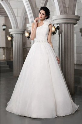 Robe de mariée longue ligne a manche nulle d'épaule asymétrique avec perle