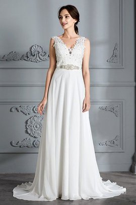 Robe de mariée de princesse de traîne courte ligne a de col en v en chiffon