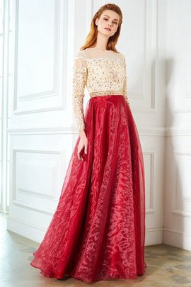 Robe de soirée appliques fermeutre eclair en organza avec manche longue ligne a