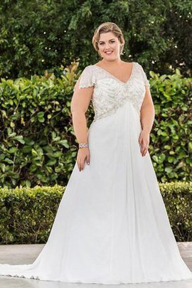 Robe de mariée naturel avec lacets de col en v en dentelle en grandes tailles