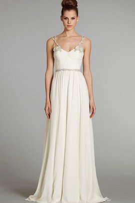 Robe de mariée informel avec fronce avec perle bretelles spaghetti en plage