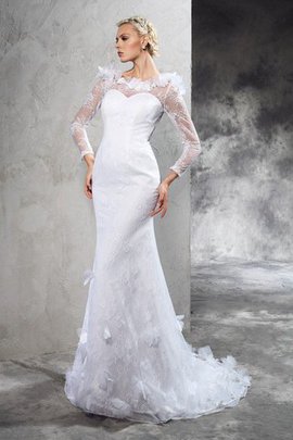 Robe de mariée naturel en satin de fourreau de traîne moyenne avec manche longue