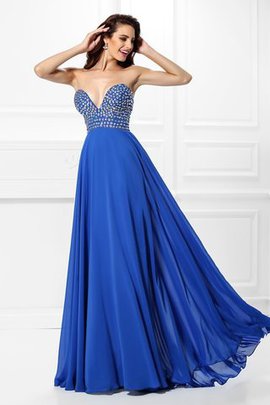 Robe de bal longue de col en v avec sans manches en chiffon avec perle