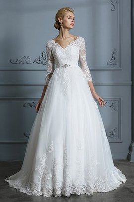 Robe de mariée de mode de bal avec manche 3/4 de traîne moyenne v encolure incroyable